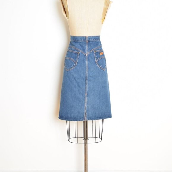 vintage 70s denim jean skirt GITANO blue a-line midi plus size 39.5 waist XL - Picture 6 of 9